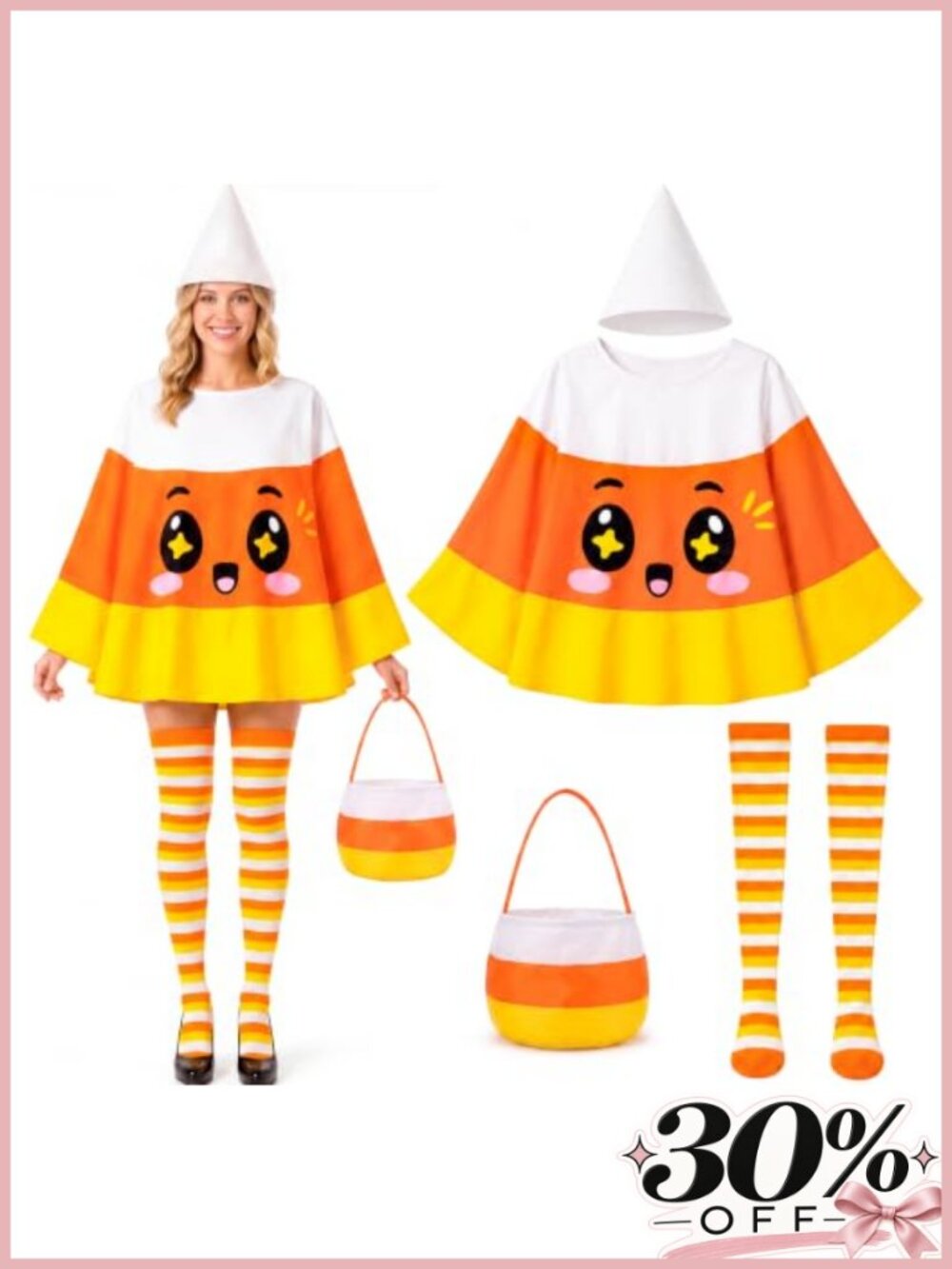 Candy Corn Poncho Costume Set Felt Hat Socks Bag Halloween Party